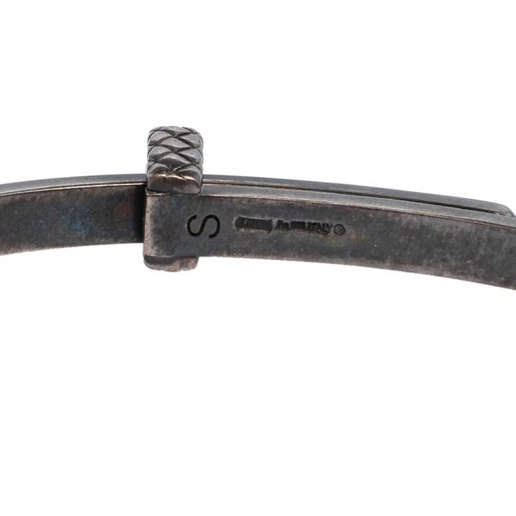 Pre Owned Bottega Veneta Sterling Silver Black Enamel Cuff Bracelet S