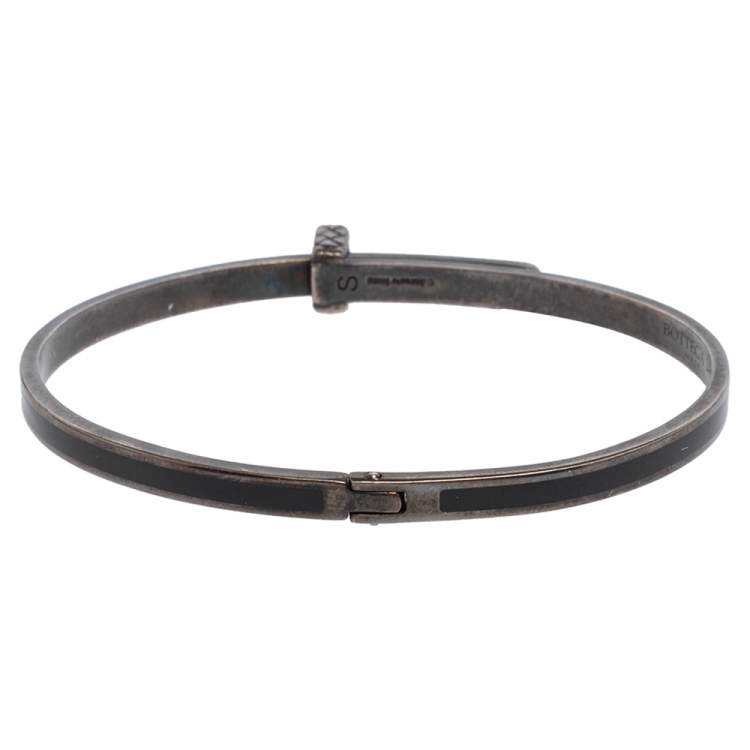 Pre Owned Bottega Veneta Sterling Silver Black Enamel Cuff Bracelet S