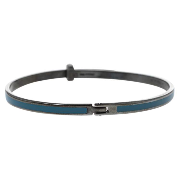Pre Owned Bottega Veneta Sterling Silver Blue Enamel Cuff Bracelet S