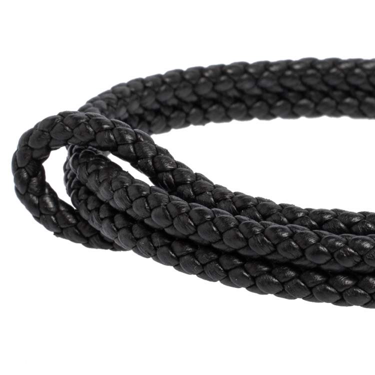 Pre Owned Bottega Veneta Grey Intrecciato Leather Sterling Silver Adjustable Bracelet
