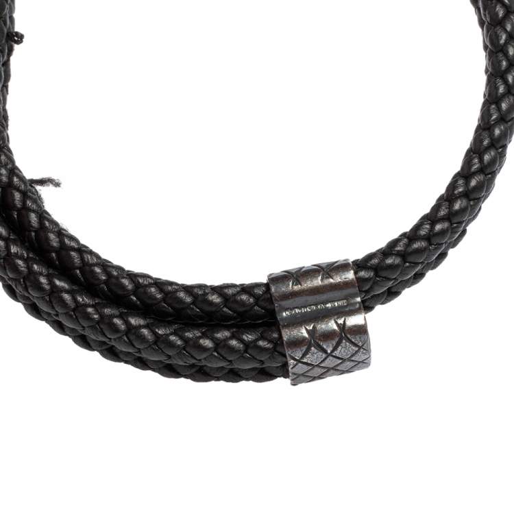 Pre Owned Bottega Veneta Grey Intrecciato Leather Sterling Silver Adjustable Bracelet