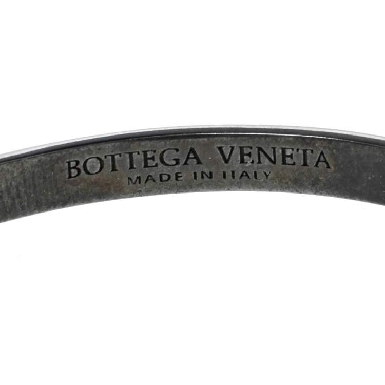 Pre Owned Bottega Veneta Sterling Silver Brown Enamel Cuff Bracelet S