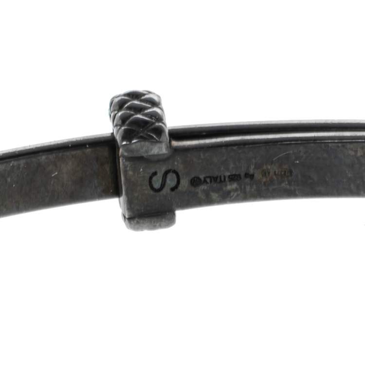 Pre Owned Bottega Veneta Sterling Silver Brown Enamel Cuff Bracelet S
