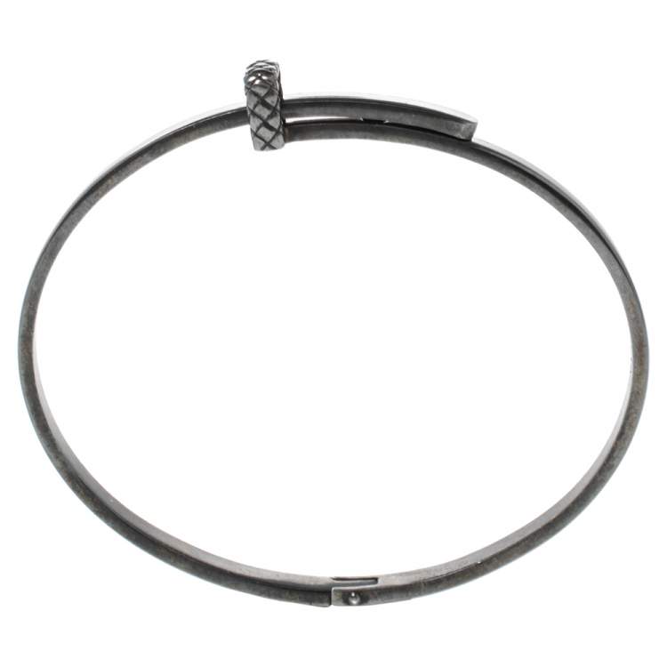 Pre Owned Bottega Veneta Sterling Silver Brown Enamel Cuff Bracelet S