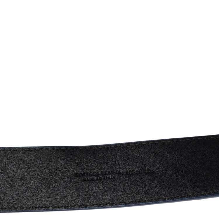 Pre Owned Bottega Veneta Blue Intrecciato Leather Buckle Belt 105CM