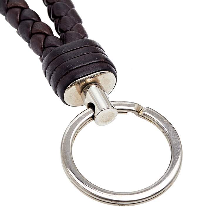 Pre Owned Bottega Veneta Brown Braided Leather Key Chain