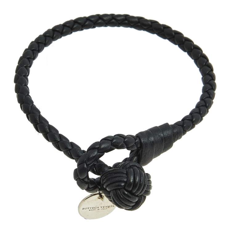 Pre Owned Bottega Veneta Black Intrecciato Nappa Leather Single Strand Bracelet