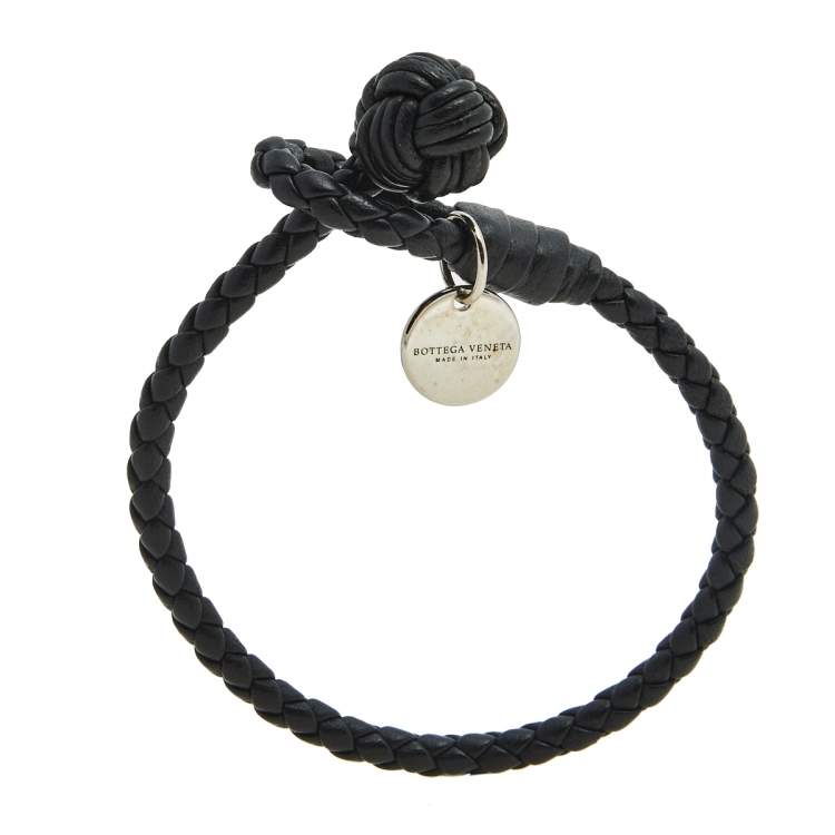 Pre Owned Bottega Veneta Black Intrecciato Nappa Leather Single Strand Bracelet