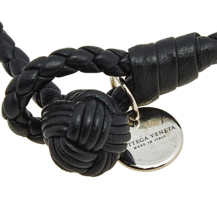 Pre Owned Bottega Veneta Black Intrecciato Nappa Leather Single Strand Bracelet