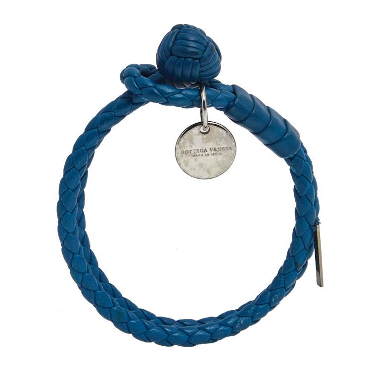 Pre Owned Bottega Veneta Blue Intrecciato Nappa Leather Double Strand Bracelet S