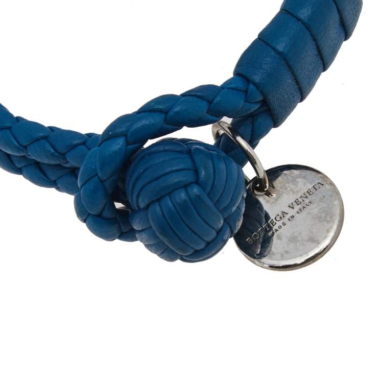 Pre Owned Bottega Veneta Blue Intrecciato Nappa Leather Double Strand Bracelet S