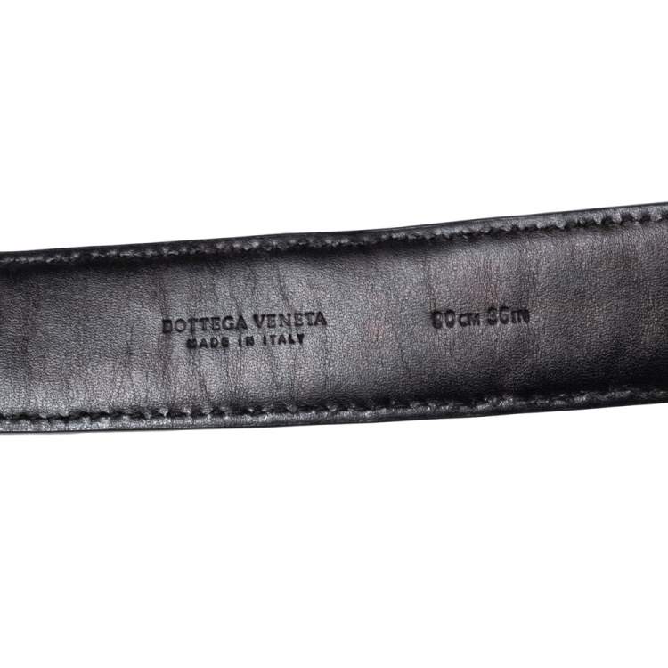 Pre Owned Bottega Veneta Black Intrecciato Leather Buckle Belt 90CM