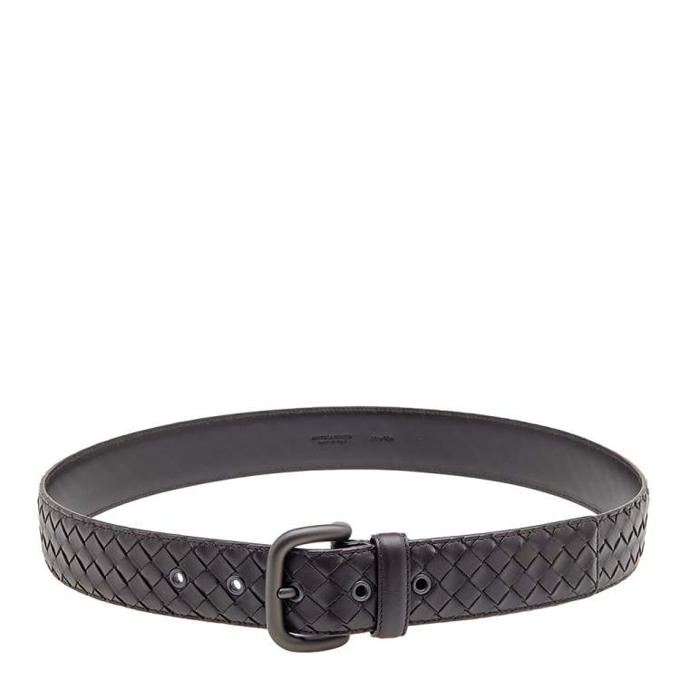 Pre Owned Bottega Veneta Brown Intrecciato Leather Buckle Belt 95CM