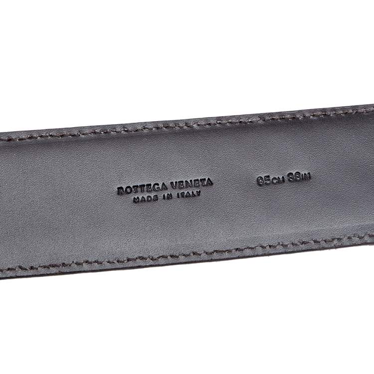 Pre Owned Bottega Veneta Brown Intrecciato Leather Buckle Belt 95CM