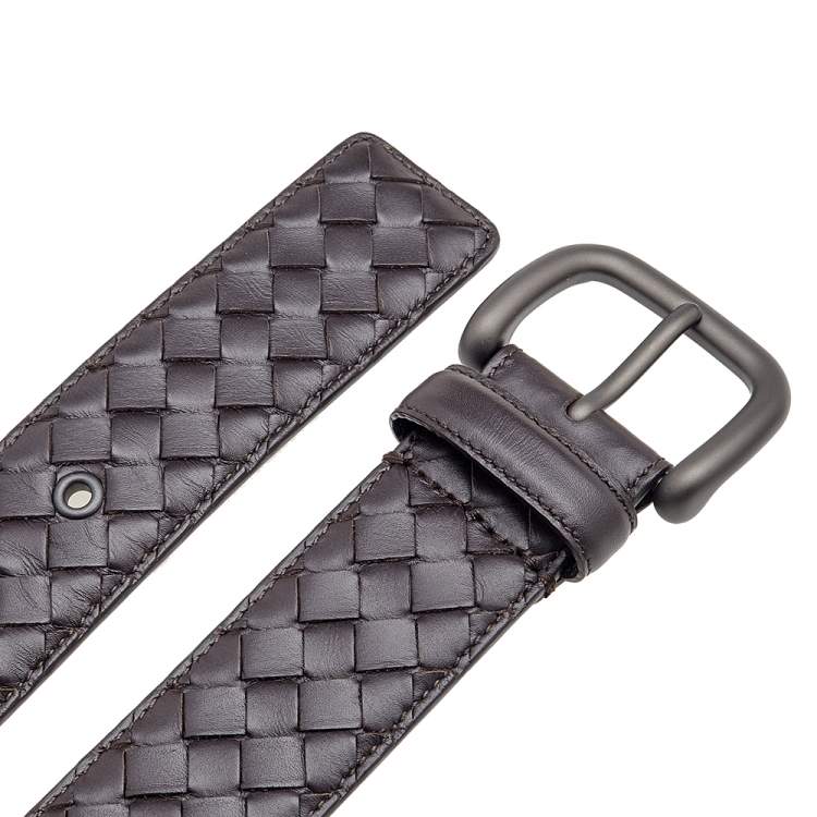 Pre Owned Bottega Veneta Brown Intrecciato Leather Buckle Belt 95CM