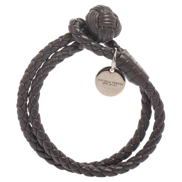 Pre Owned Bottega Veneta Dark  Brown Intrecciato Nappa Leather Knot Bracelet S