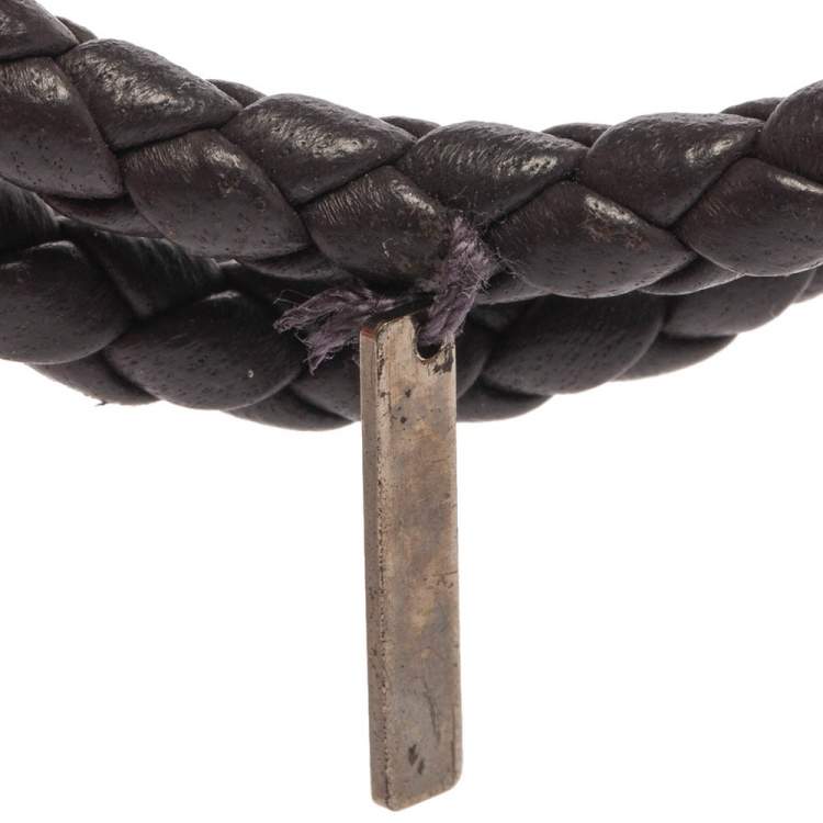 Pre Owned Bottega Veneta Dark  Brown Intrecciato Nappa Leather Knot Bracelet S