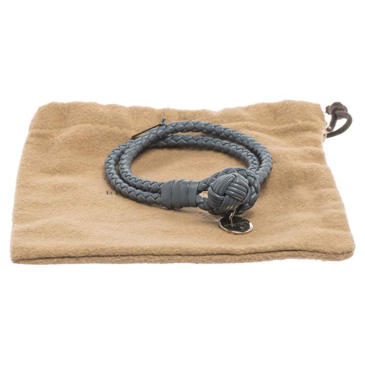 Pre Owned Bottega Veneta Blue Intrecciato Nappa Leather Knot Bracelet M