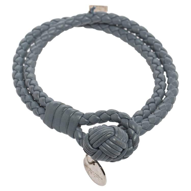 Pre Owned Bottega Veneta Blue Intrecciato Nappa Leather Knot Bracelet M