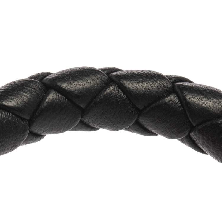 Pre Owned Bottega Veneta Black Intrecciato Leather Sterling Silver Cuff Bracelet