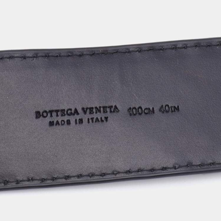 Pre Owned Bottega Veneta Black Intrecciato Leather Buckle Belt 