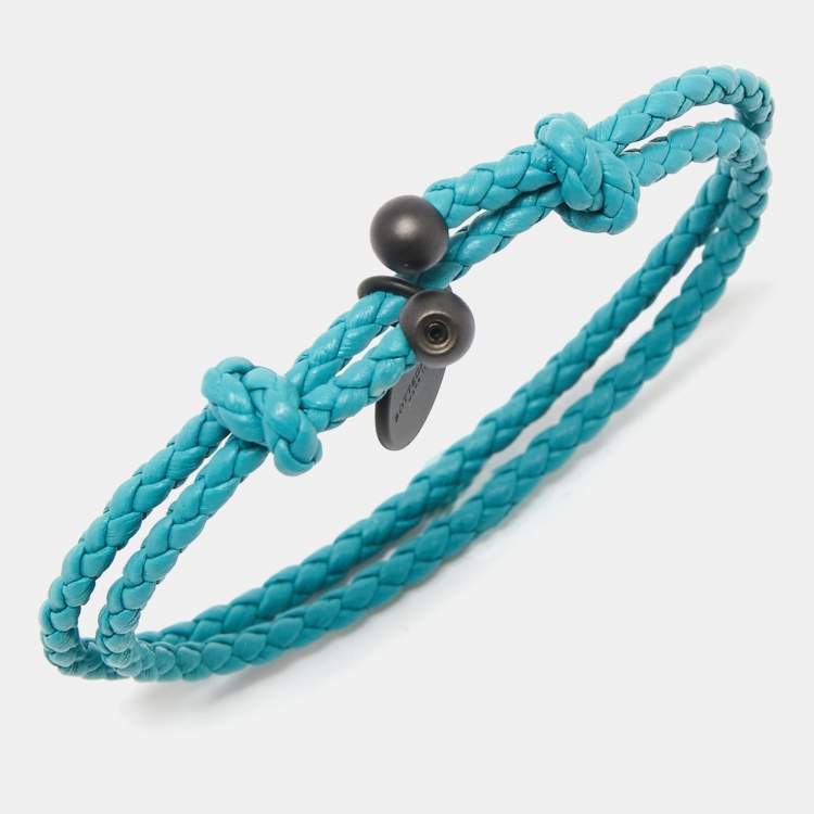 Pre Owned Bottega Veneta Blue Braided Double Layer Adjustable Bracelet
