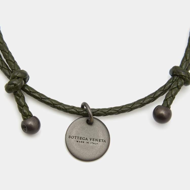 Pre Owned Bottega Veneta Green Intrecciato Leather Adjustable Bracelet