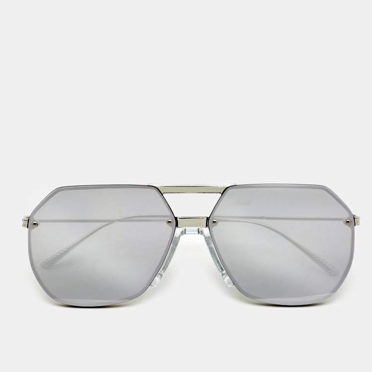 Pre Owned Bottega Veneta Silver BV1068S Mirrored Sunglasses