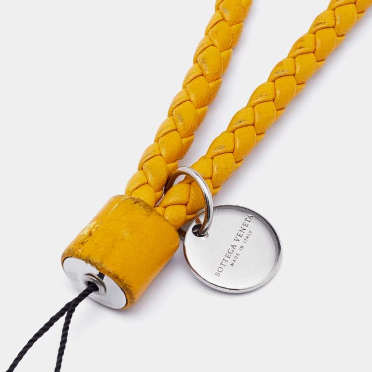 Pre Owned Bottega Veneta Yellow Intrecciato Leather Strap Key Chain