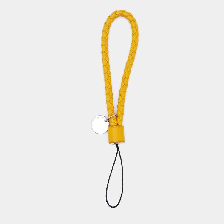 Pre Owned Bottega Veneta Yellow Intrecciato Leather Strap Key Chain