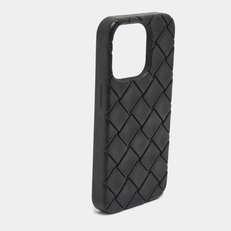 Pre Owned Bottega Veneta Black Intrecciato Rubber Silicone iPhone 14 Pro Case