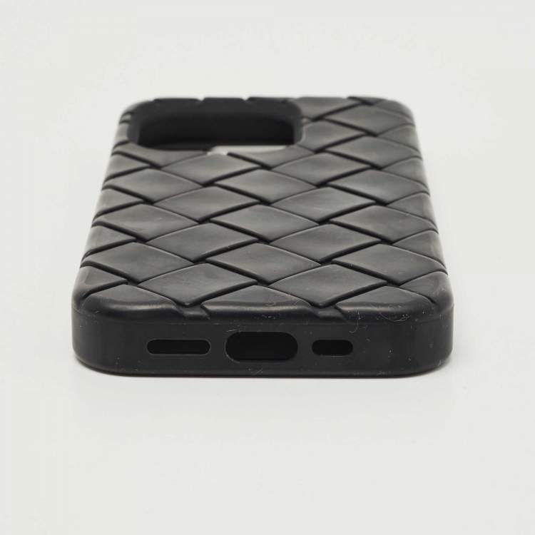 Pre Owned Bottega Veneta Black Intrecciato Rubber Silicone iPhone 14 Pro Case