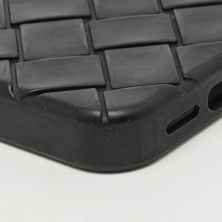 Pre Owned Bottega Veneta Black Intrecciato Rubber Silicone iPhone 14 Pro Case