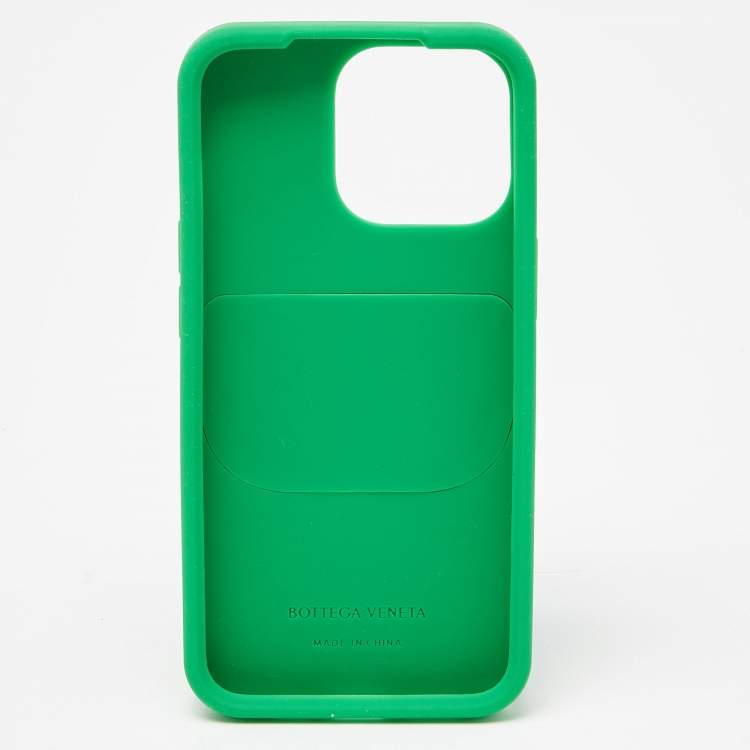 Pre Owned Bottega Veneta Green Intrecciato Rubber Silicone iPhone 13 Pro Case