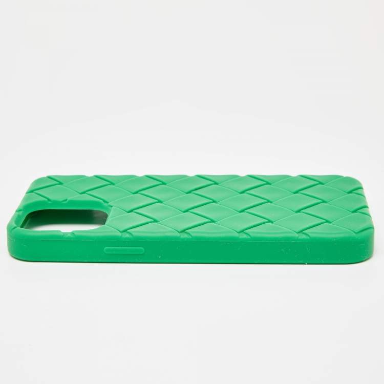 Pre Owned Bottega Veneta Green Intrecciato Rubber Silicone iPhone 13 Pro Max Case