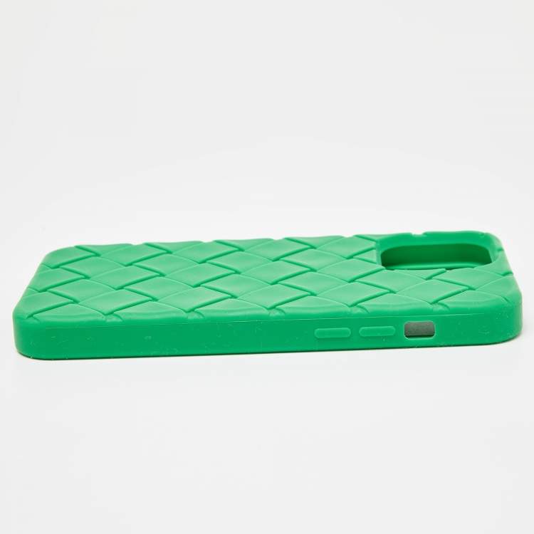 Pre Owned Bottega Veneta Green Intrecciato Rubber Silicone iPhone 13 Pro Max Case