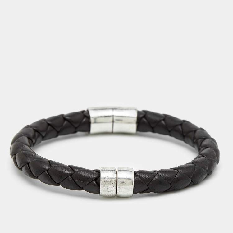 Bottega Veneta Braided Leather Bracelet - 1523 Glacier | Editorialist