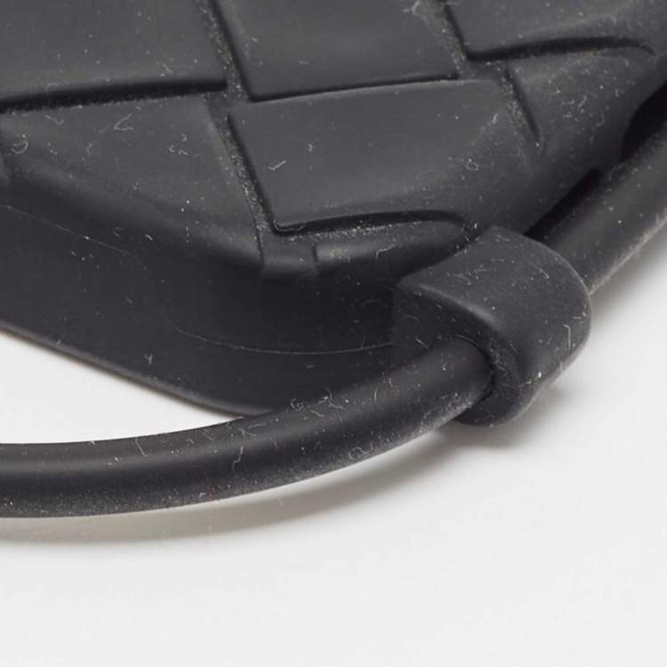 Pre Owned Bottega Veneta Black Intrecciato Rubber iPhone 14 Pro Max Case On Strap