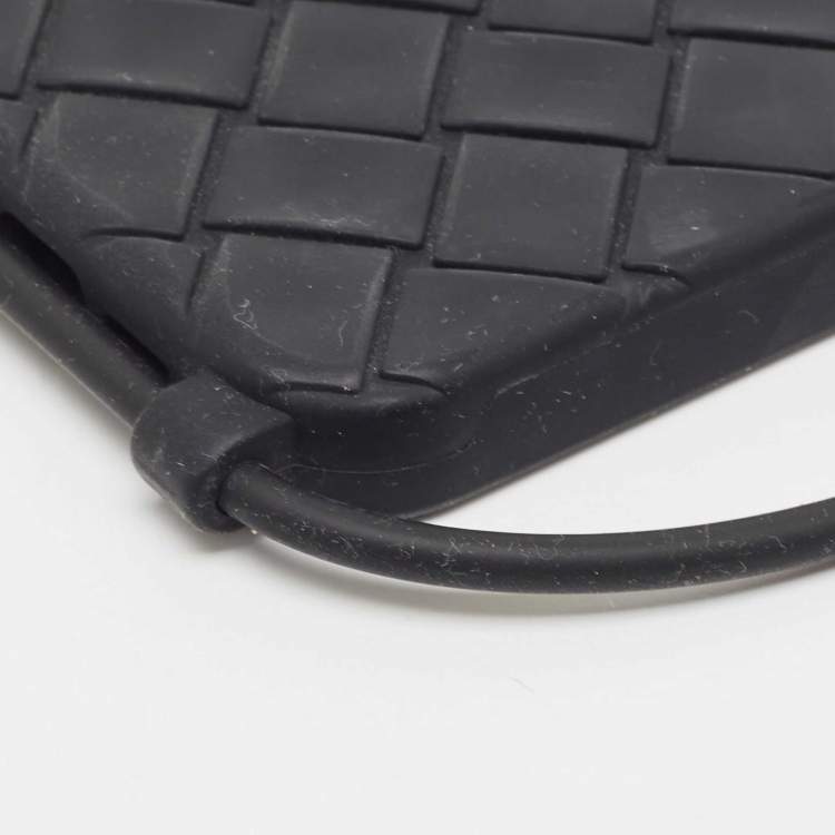 Pre Owned Bottega Veneta Black Intrecciato Rubber iPhone 14 Pro Max Case On Strap