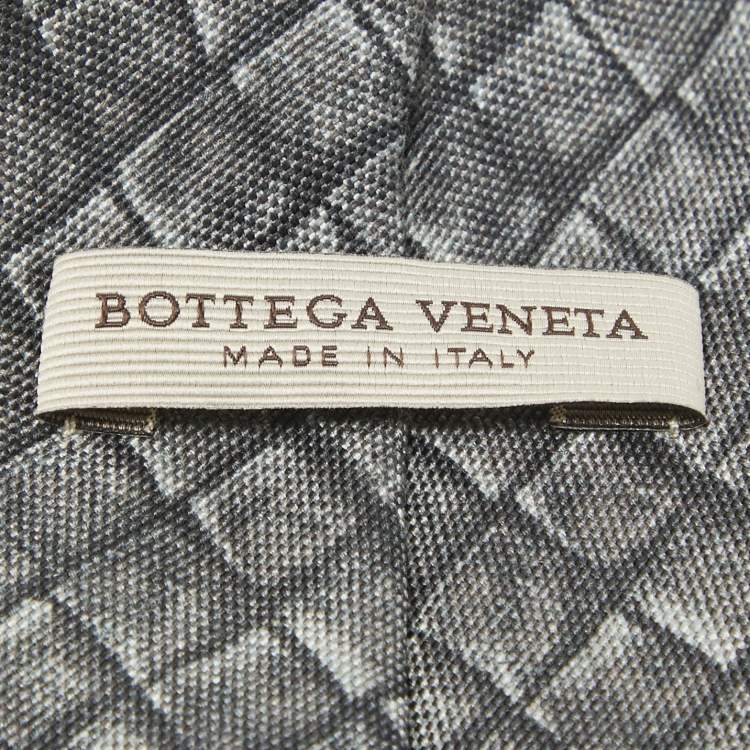Pre Owned Bottega Veneta Grey Print Silk Tie