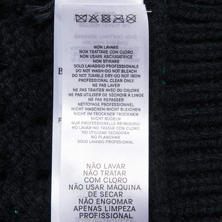 Pre Owned Bottega Veneta Black Cable Knit Wool Triangle Patch Scarf