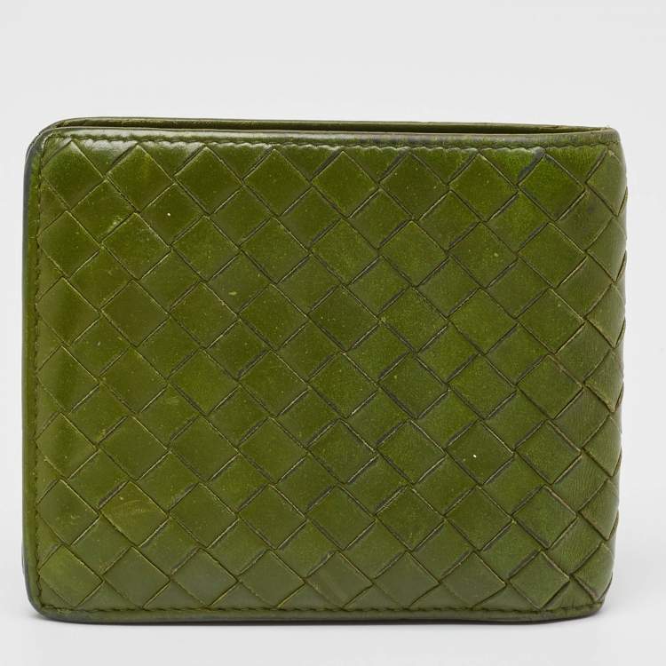 Pre Owned Bottega Veneta Light Green Intrecciato Leather Bifold Wallet