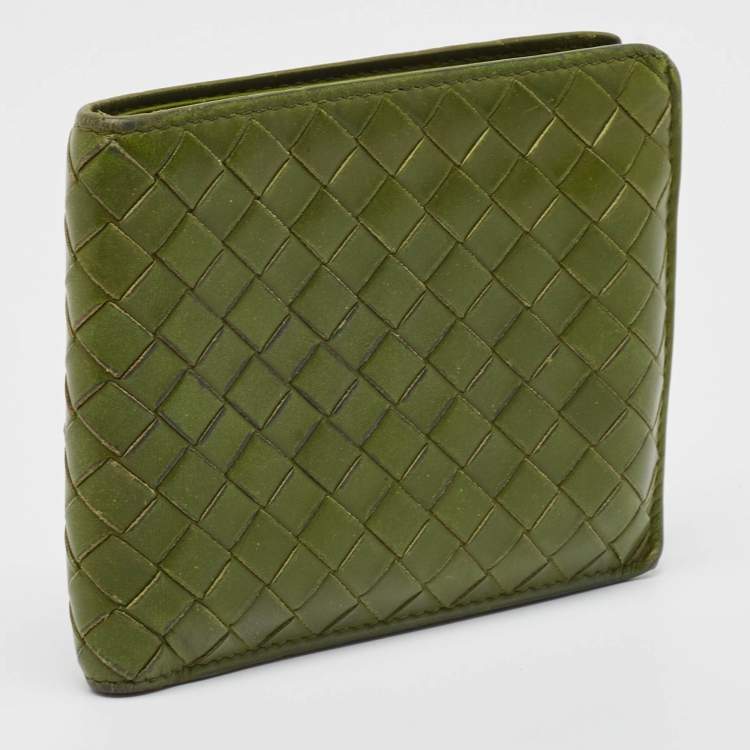 Pre Owned Bottega Veneta Light Green Intrecciato Leather Bifold Wallet