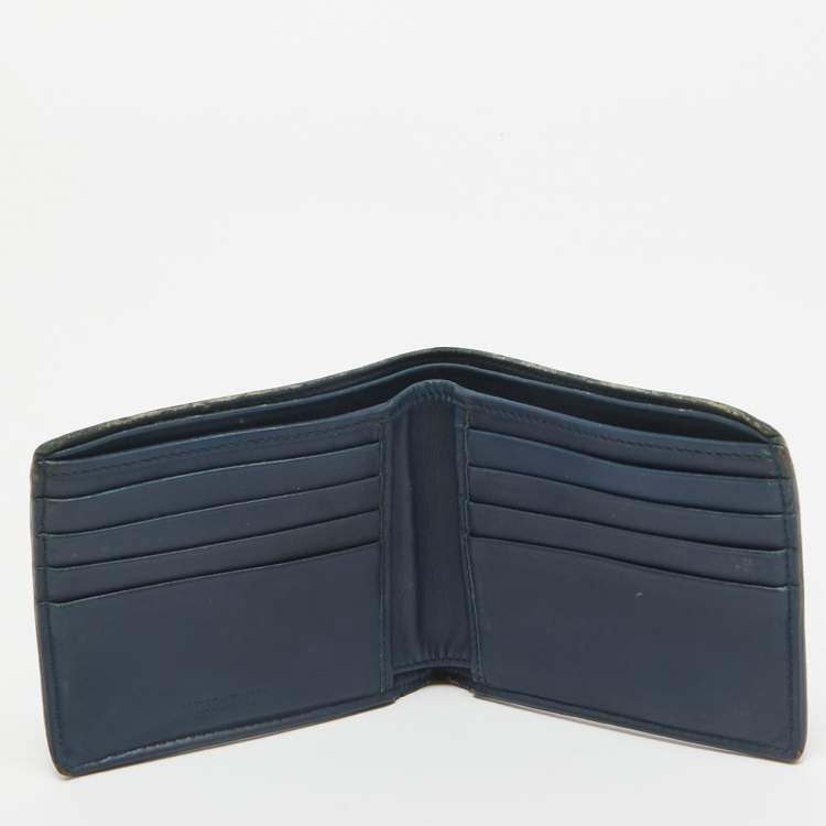 Pre Owned Bottega Veneta Dark Blue Intrecciato Leather Bifold Wallet