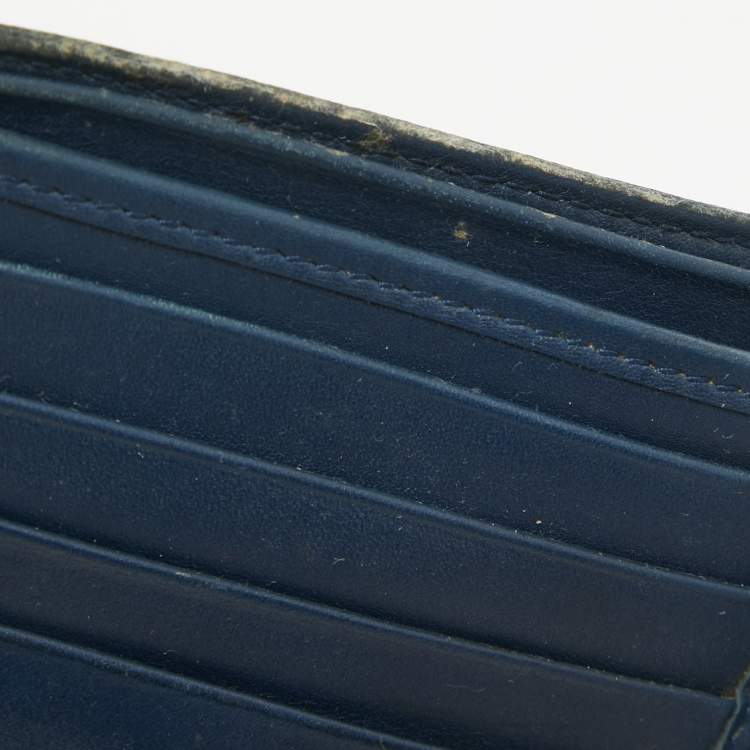 Pre Owned Bottega Veneta Dark Blue Intrecciato Leather Bifold Wallet
