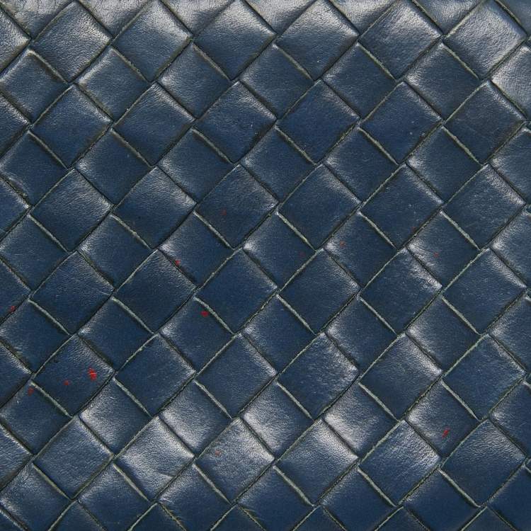 Pre Owned Bottega Veneta Dark Blue Intrecciato Leather Bifold Wallet