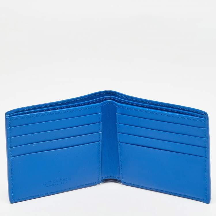 Pre Owned Bottega Veneta Blue Intrecciato Leather Bifold Wallet