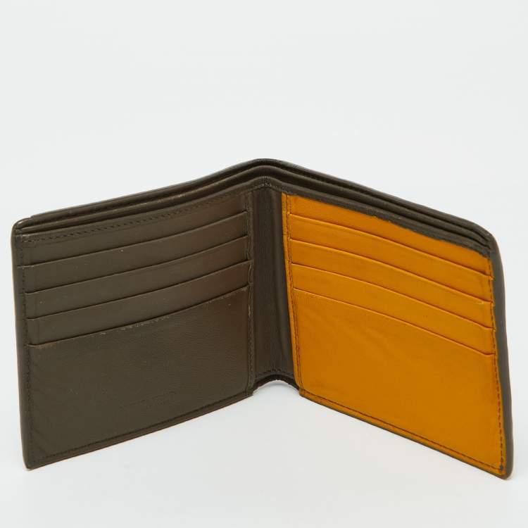 Pre Owned Bottega Veneta Beige/Mustard Intrecciato Leather Bifold Wallet
