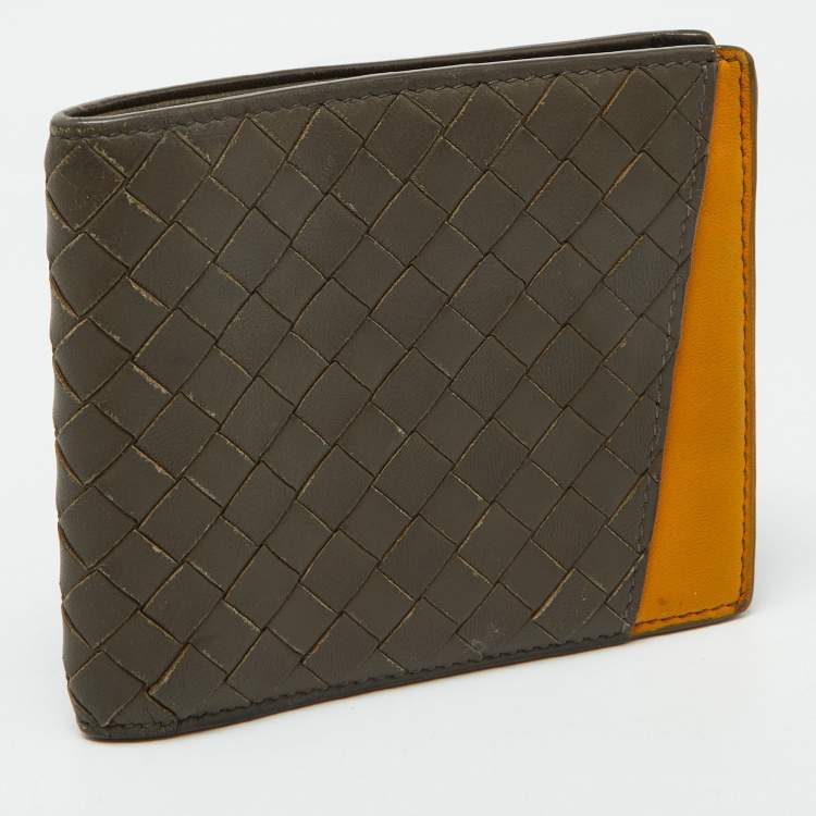Pre Owned Bottega Veneta Beige/Mustard Intrecciato Leather Bifold Wallet