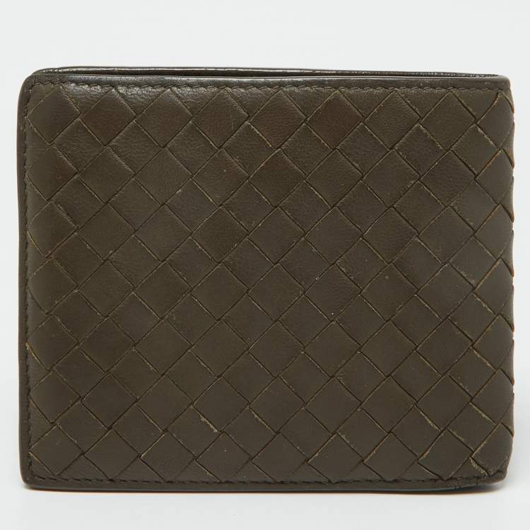 Pre Owned Bottega Veneta Beige/Mustard Intrecciato Leather Bifold Wallet